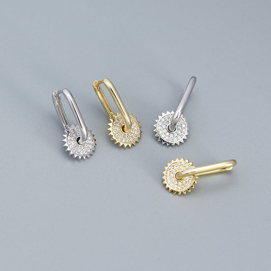 Dulces Pendientes Geométricos de Plata de Ley 925 con Diamantes Incrustados de Streetwear