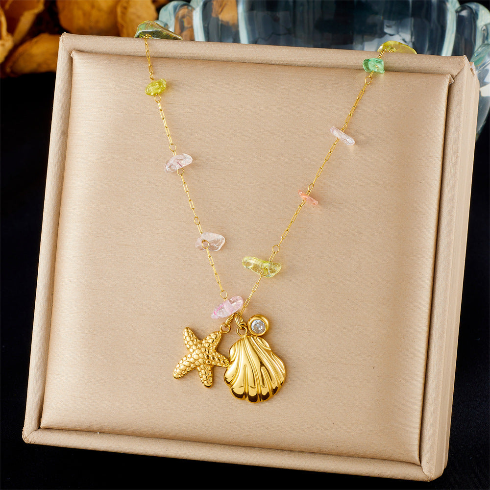 Chic Gold Plated Drip Oil Stainless Steel Starfish Butterfly Necklace