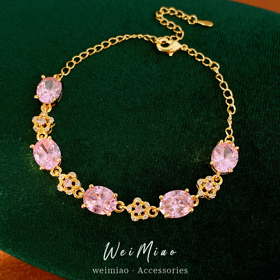 Luxury Elegant Oval Floral Brass Bracelet with 18K Gold Plating and Cubic Zirconia Inlay