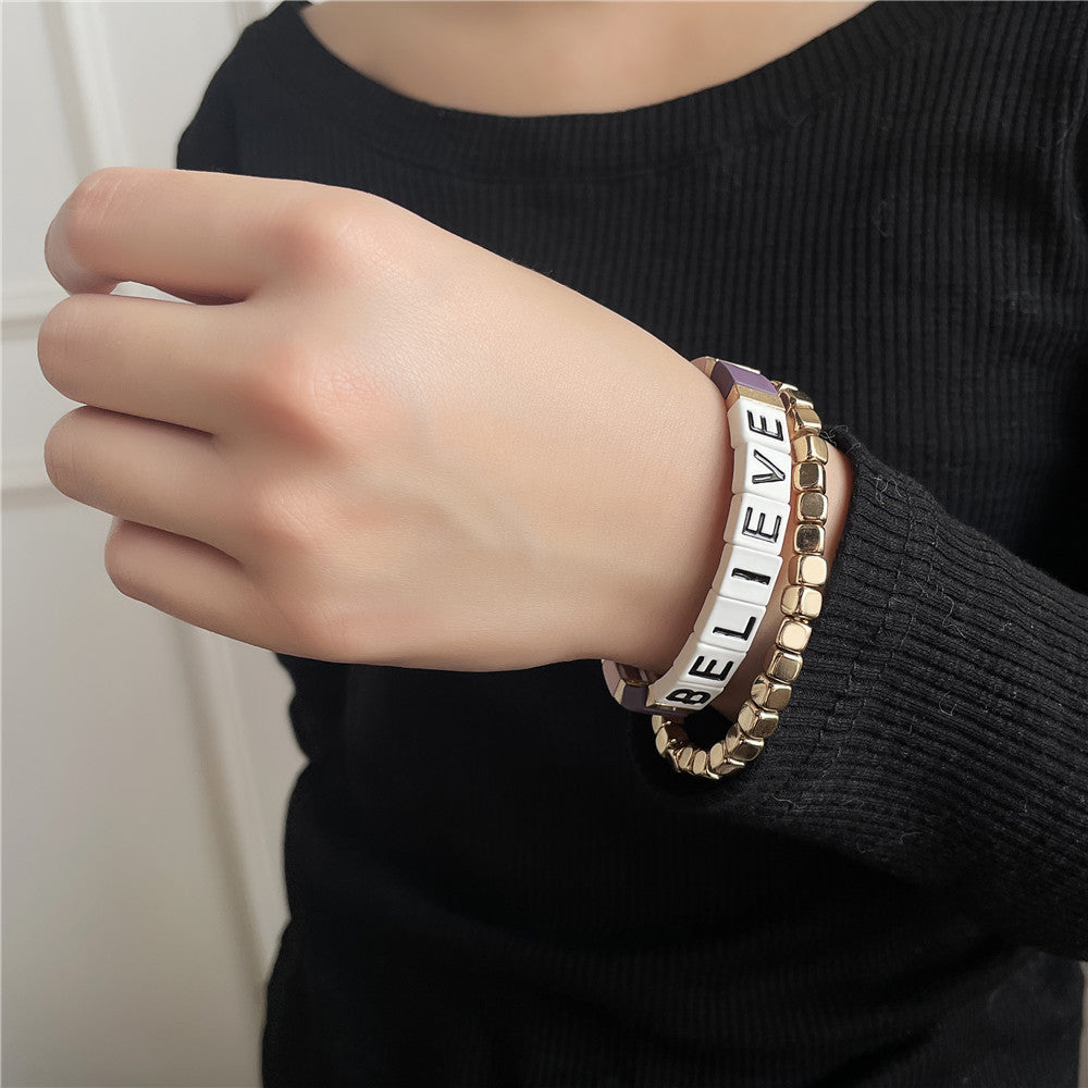 Bohemian Geometric Letter Alloy Plated Bracelet