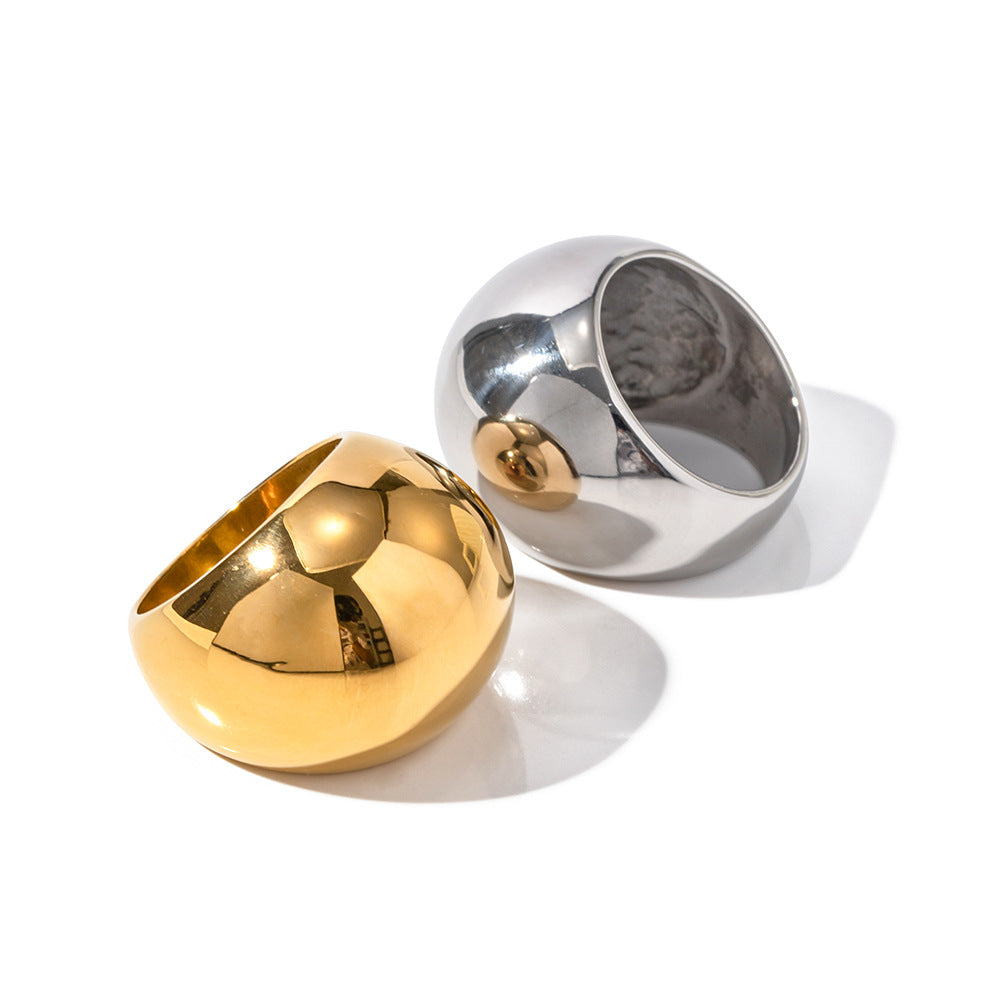 Fashionable 18K Gold Plated Stainless Steel Geometric Ball Ring for Women