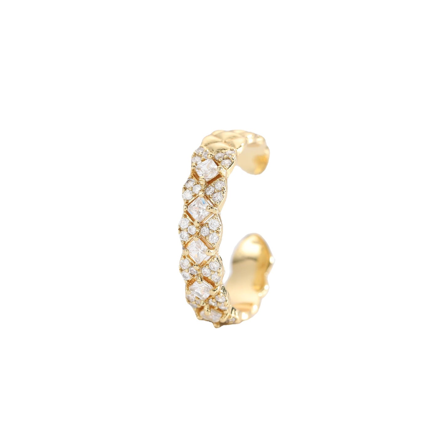 Anello aperto da donna in ottone placcato oro 18K sottovuoto con zirconi geometrici lucidi