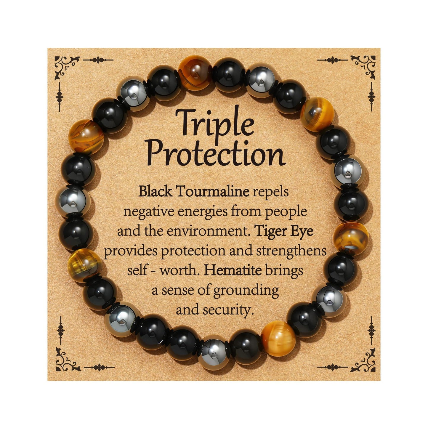 Minimalist 8mm Polished Tiger Eye and Obsidian Beaded Bracelet Unisex Elastic Cord
