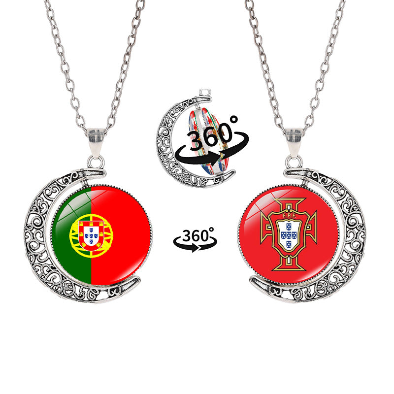 Collana a pendente a mezzaluna geometrica sportiva in lega con finitura galvanizzata per abbigliamento casual unisex