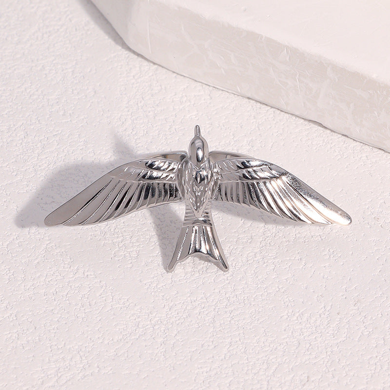 Minimalist Bird-Shaped Stainless Steel Open Ring with Plated Finish for Women