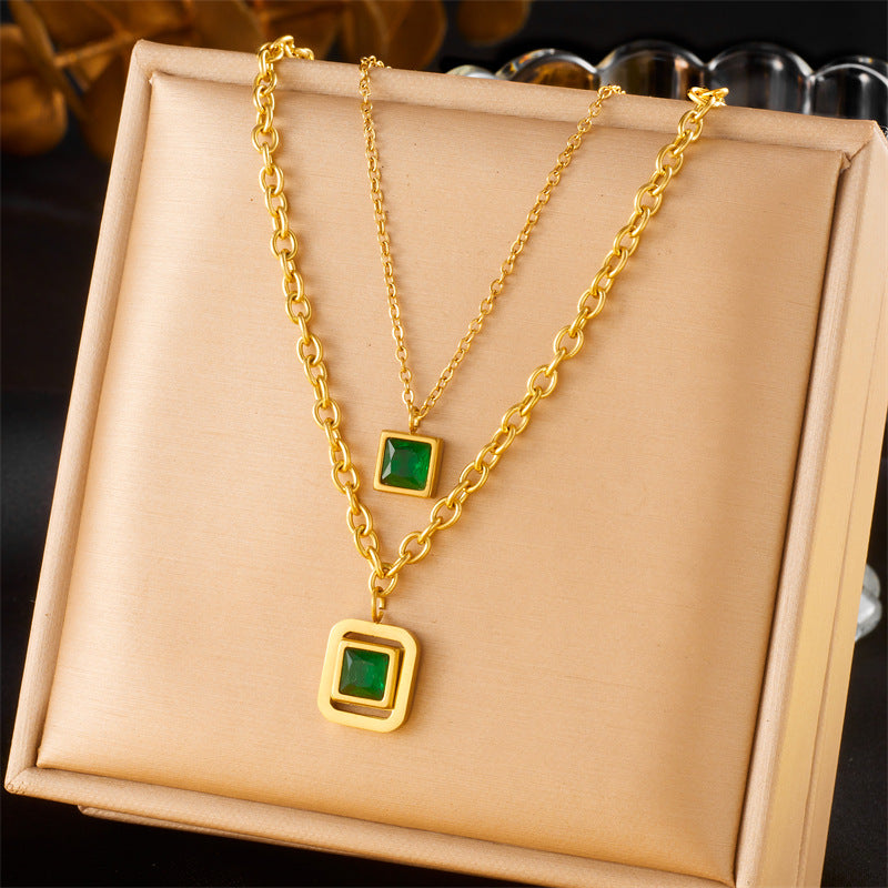 Vintage Luxury Fashion Stainless Steel Plated Square Chain Necklace Earrings Bracelet Set