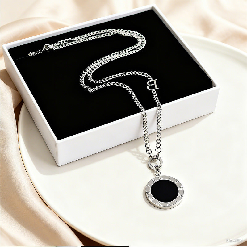 Luxury Round Geometric Stainless Steel Plated Pendant Necklace for Women