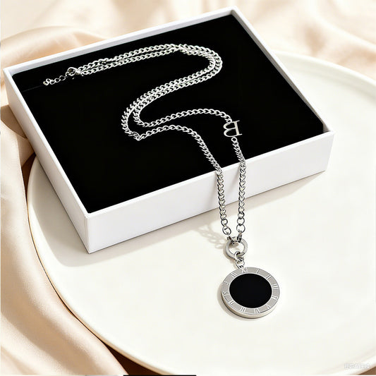 Collana pendente di lusso da donna in acciaio inossidabile placcato geometrico rotondo