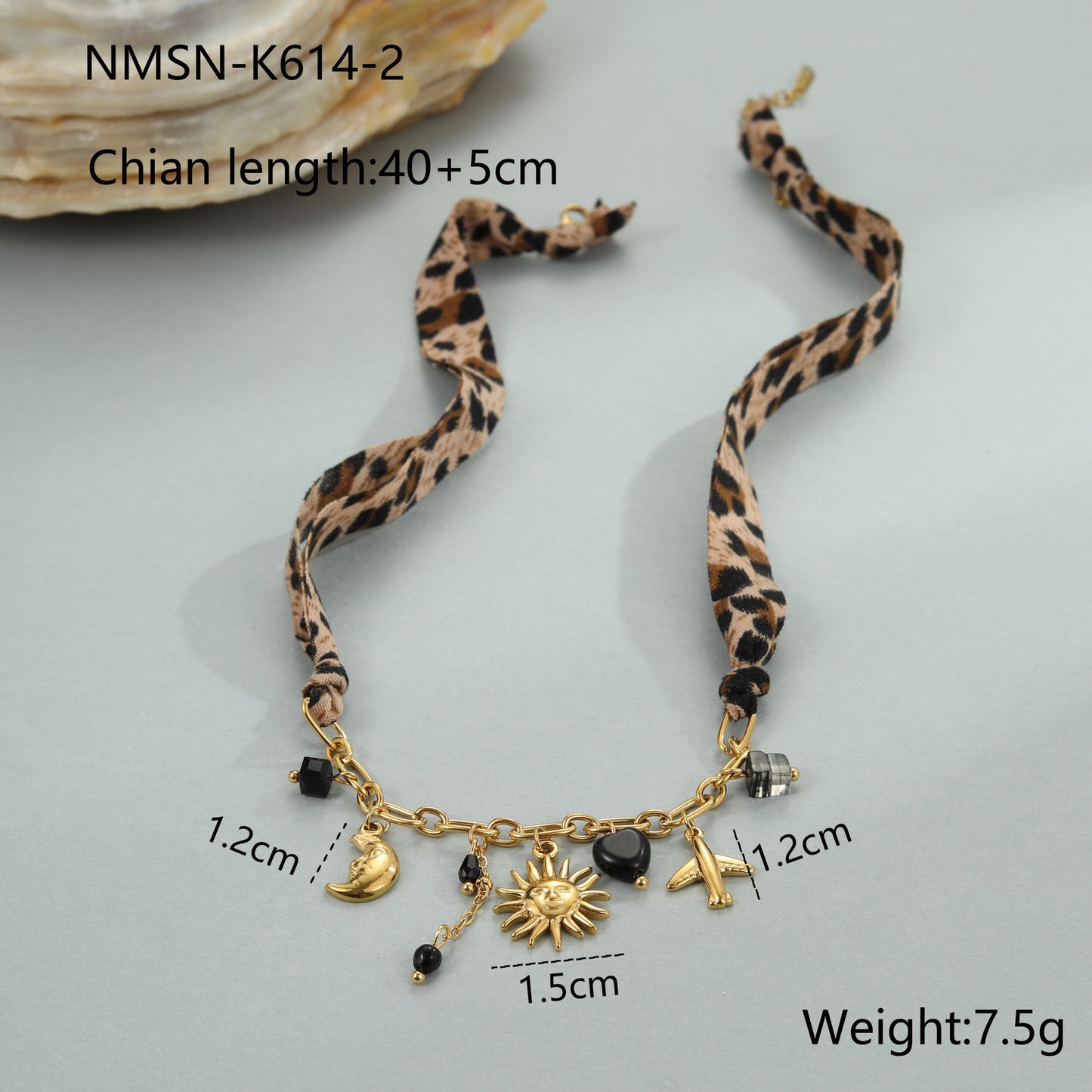 Orecchini da donna in acciaio inossidabile con ciondolo a cuore e sole con stampa leopardata alla moda e finitura galvanica