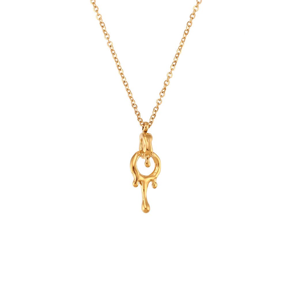 Minimalist Geometric Stainless Steel Plated 18K Gold Lava Ring Pendant Necklace for Women