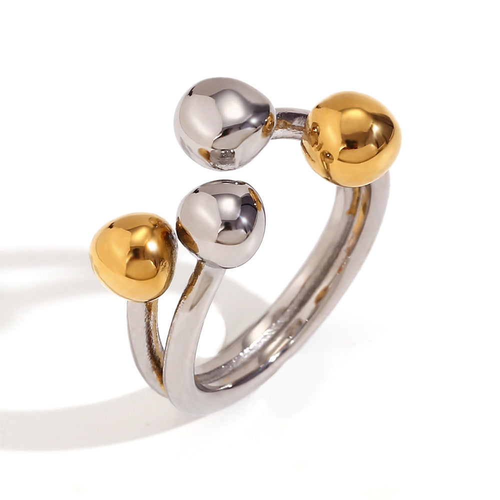 Creative Geometric Stainless Steel Ring with 18K Gold Plating and Floral Heart Design for Women