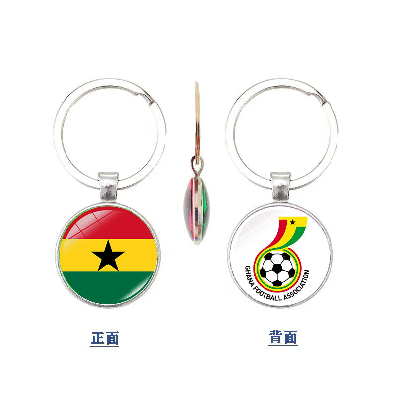 World Cup National Flag and Team Emblem Double-Sided Glass Keychain Pendant