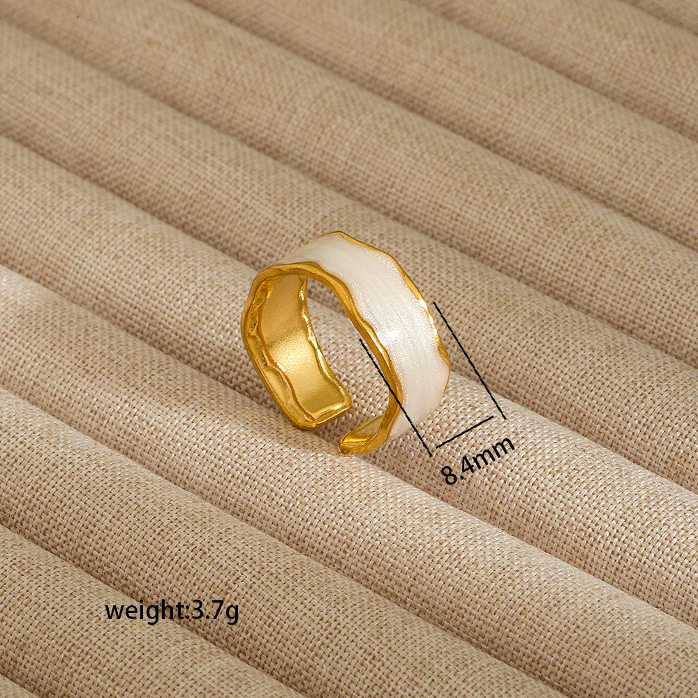 Anello aperto da donna in acciaio al titanio con forma geometrica e a cuore, stile INS, con finitura placcata