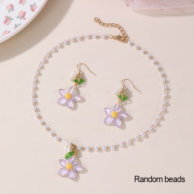 Minimalist Floral Lily of the Valley Necklace Set with Resin Pendant and Beaded Chain for Girls Aged 3 to 10 Years