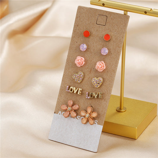 Minimalist Sweet Floral Alloy Plated Stud Earrings Set for Women