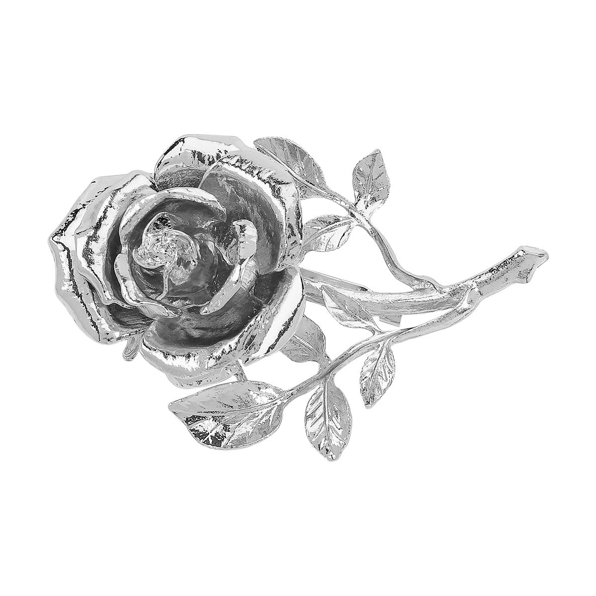 Broche floral de rosa 3D estilo vintage en aleación con acabado galvanizado para mujer