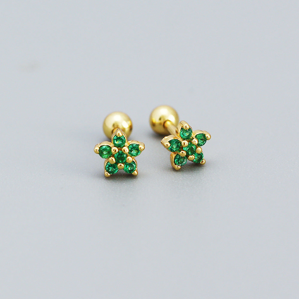 Pendientes de tuerca minimalistas de plata con diseño floral y circonita para mujer, pendientes de plata de ley 925 tipo ear cuff y piercing para cartílago