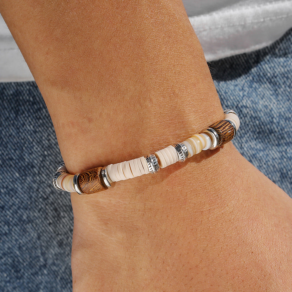 Minimalist Geometric Round Resin Wood Beaded Bracelet Unisex Casual Jewelry