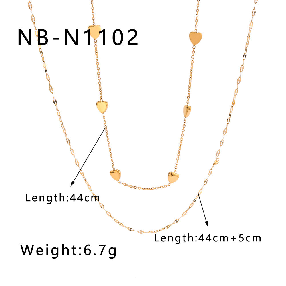 Minimalist Heart-Shaped Titanium Steel Pendant Necklace with Gold-Plated Stainless Steel Double Layer O-Chain for Women
