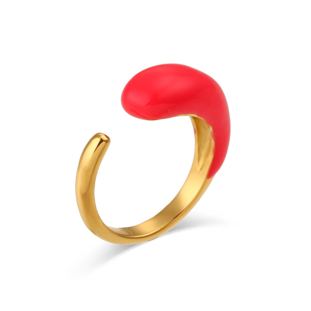 Minimalist Geometric Stainless Steel Adjustable Drip-Painted Drop-Shaped Ring for Women