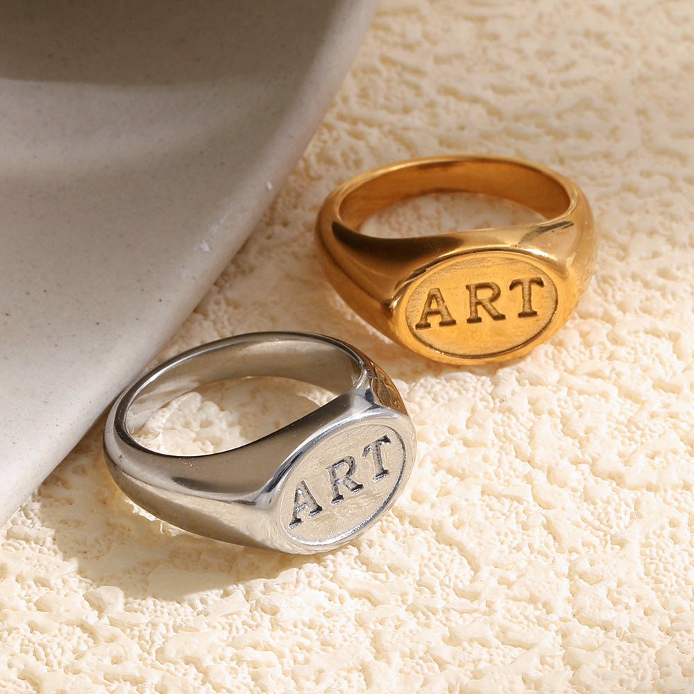 Minimalist Luxury 18K Gold Plated Stainless Steel Oval Letter Ring for Women