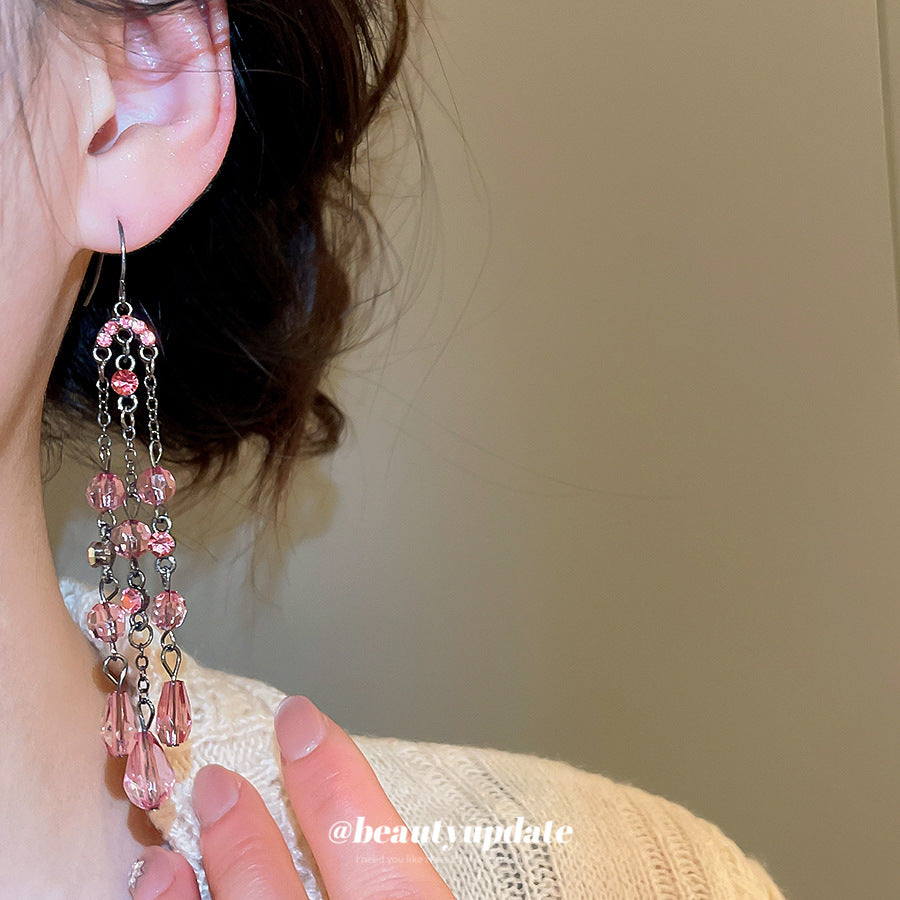 Pendientes Elegantes de Borla con Incrustaciones de Diamantes de Imitación en Forma Geométrica para Mujer, Joyería de Oreja de Lujo Ligera de Estilo Minimalista de Moda