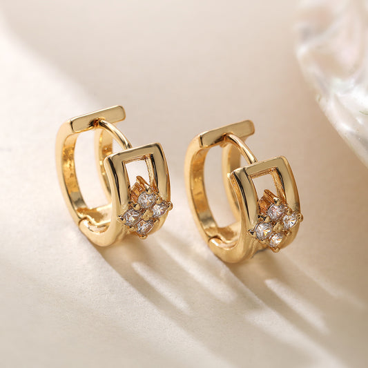 Pendientes de aro geométricos vintage de cobre con baño de oro de 18 quilates y circonitas microengastadas para mujer