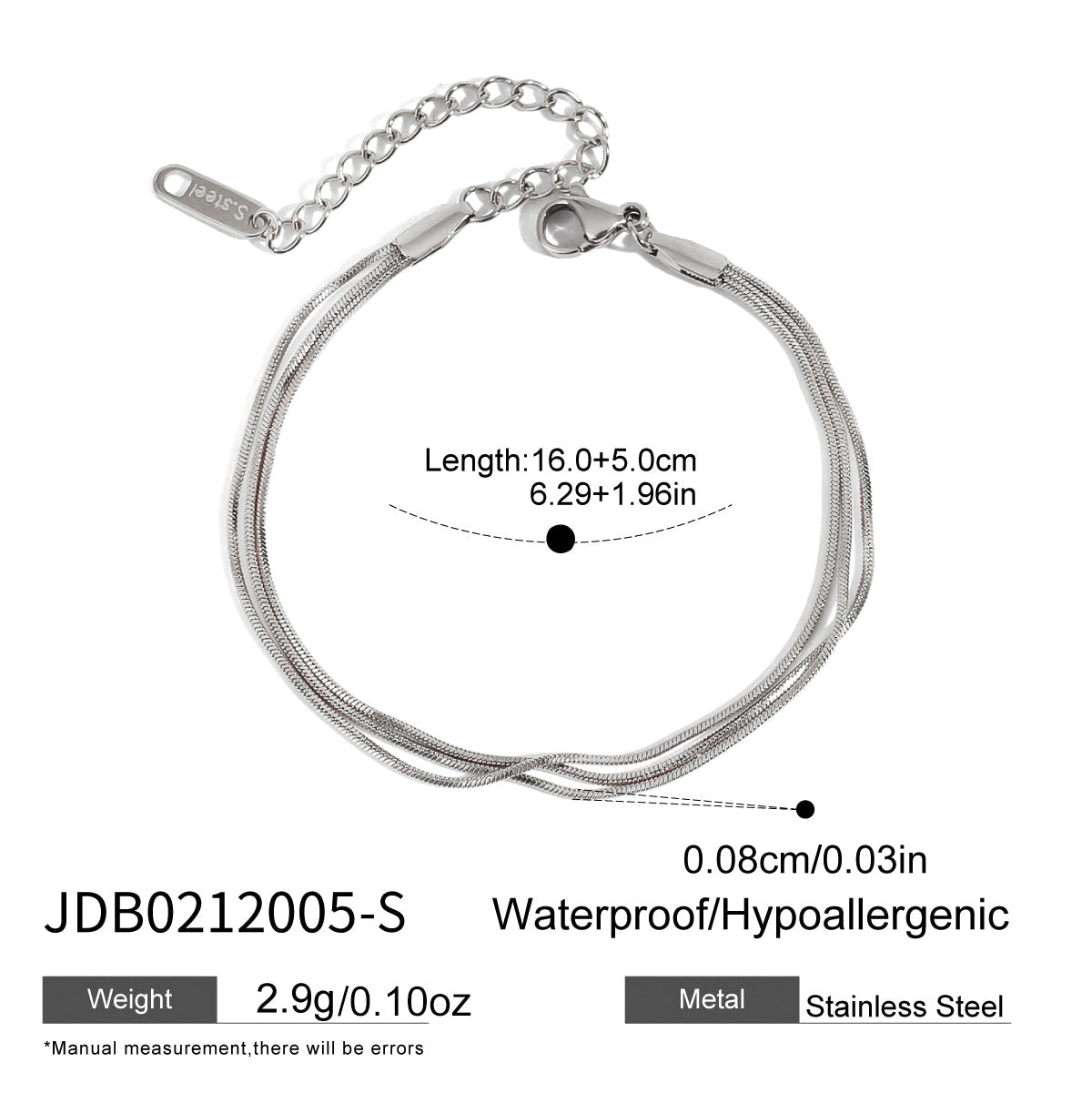 Geometric Stainless Steel Plated Snake Chain Bracelet for Women