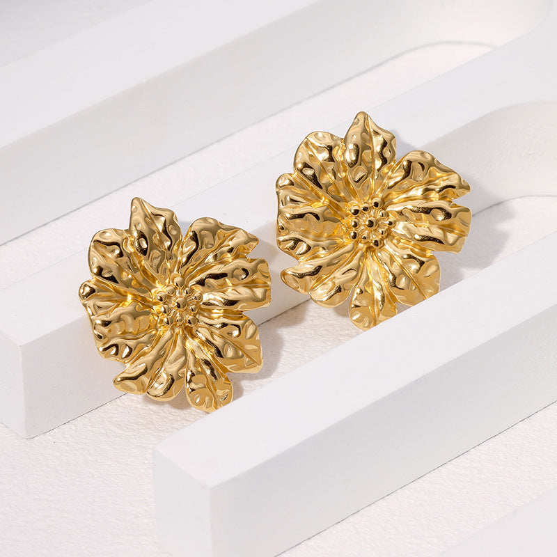 Orecchini Minimalisti Floreali in Acciaio Inossidabile con Placcatura in Oro 18K da Donna, Ipoallergenici e Resistenti allo Sbiadimento
