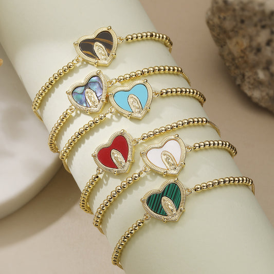 Vintage Minimalist 18K Gold Plated Brass Heart Geometric Ball Chain Bracelet for Women