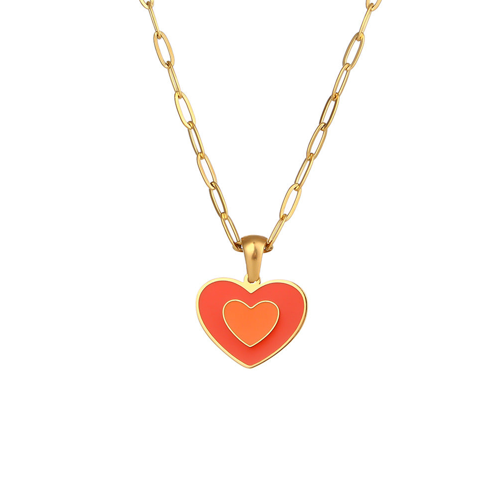 Collana con Ciondolo a Angelo Geometrico Minimalista in Acciaio al Titanio Placcato Oro 18K, Design Cuore e Libellula da Donna
