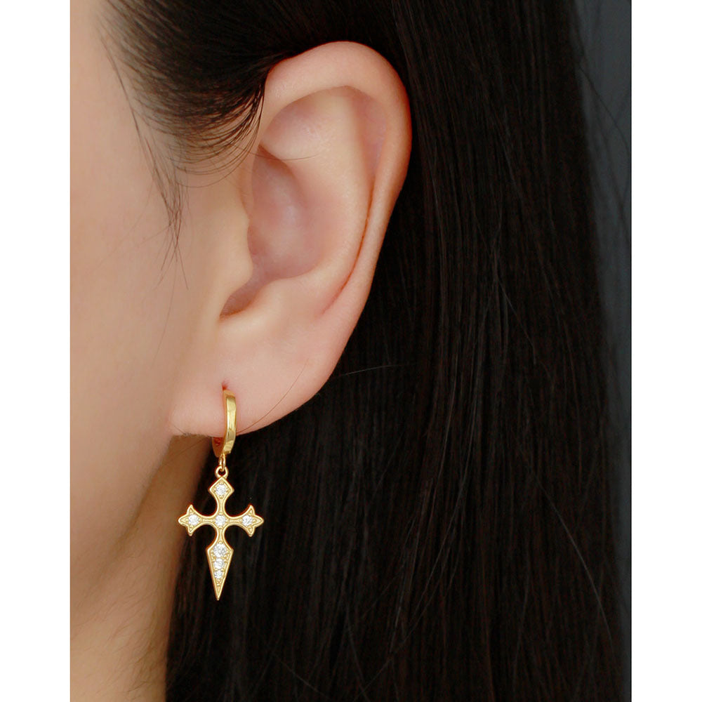 Eleganti orecchini di lusso con croce in argento sterling 925 e intarsio di diamanti