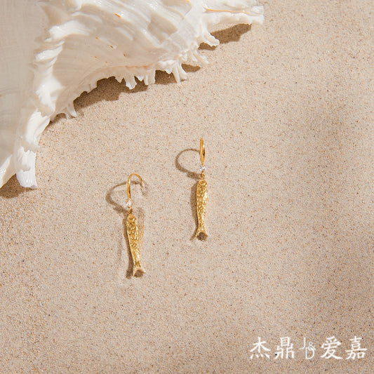 Elegant Fish Shaped Plated Stainless Steel Earrings for Women