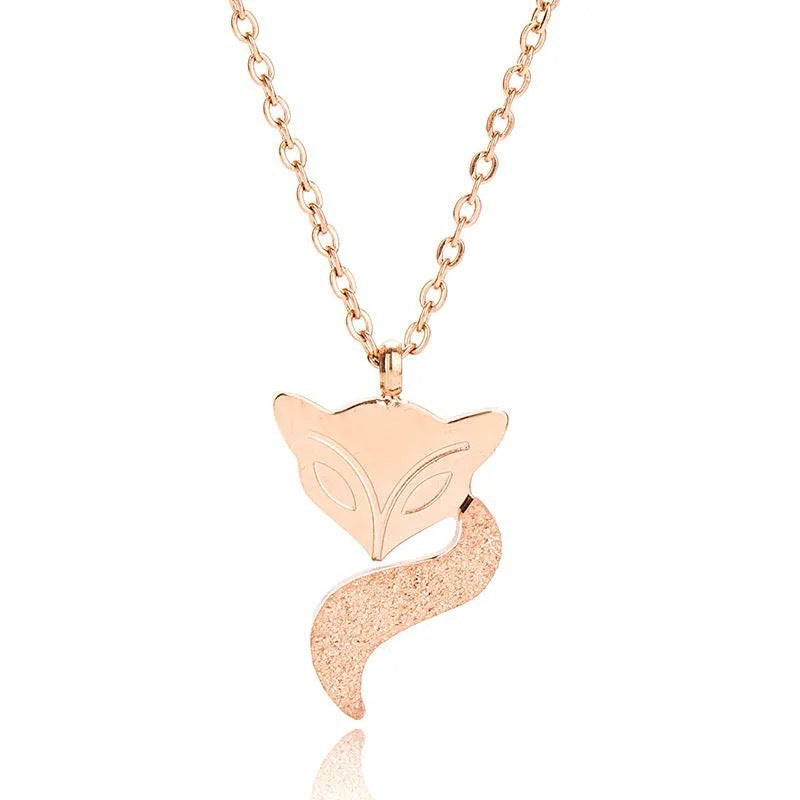 Minimalist Fox-Shaped Titanium Steel Necklace with Rose Gold Plating for Women Snake Chain Locket Pendant