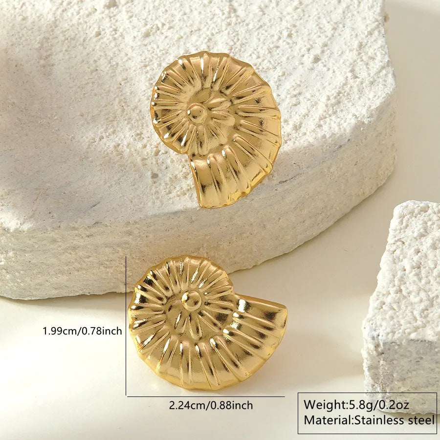 Casual Beach Style Irregular Starfish and Conch Stainless Steel Earrings for Women