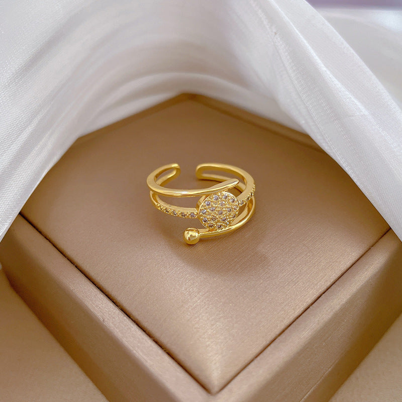 Cartoon Style Crown-Shaped Brass Ring with Gold Plating Adjustable Opening for Women