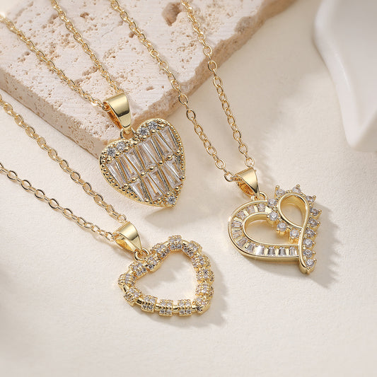 Minimalist Geometric Heart Brass Pendant Necklace for Women