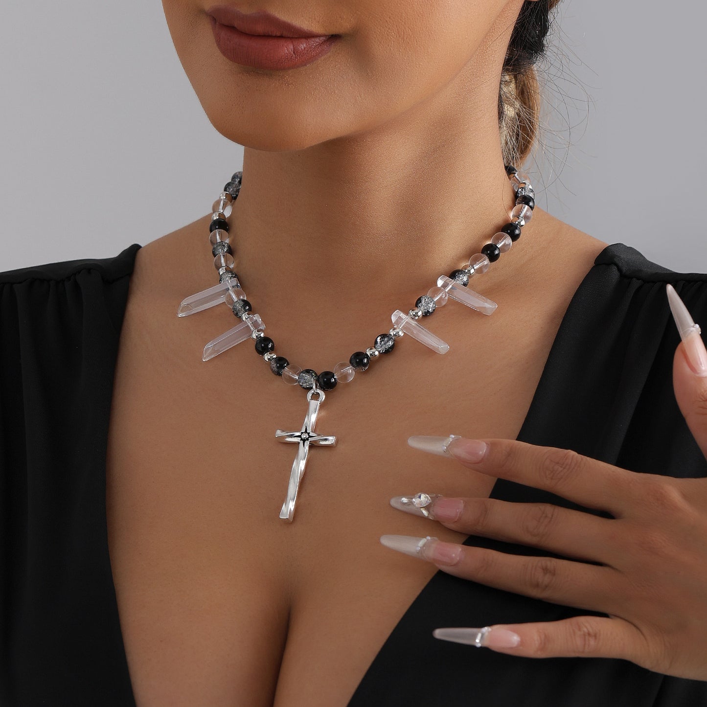 Gothic Geometric Cross Alloy Plated Necklace for Women and Men