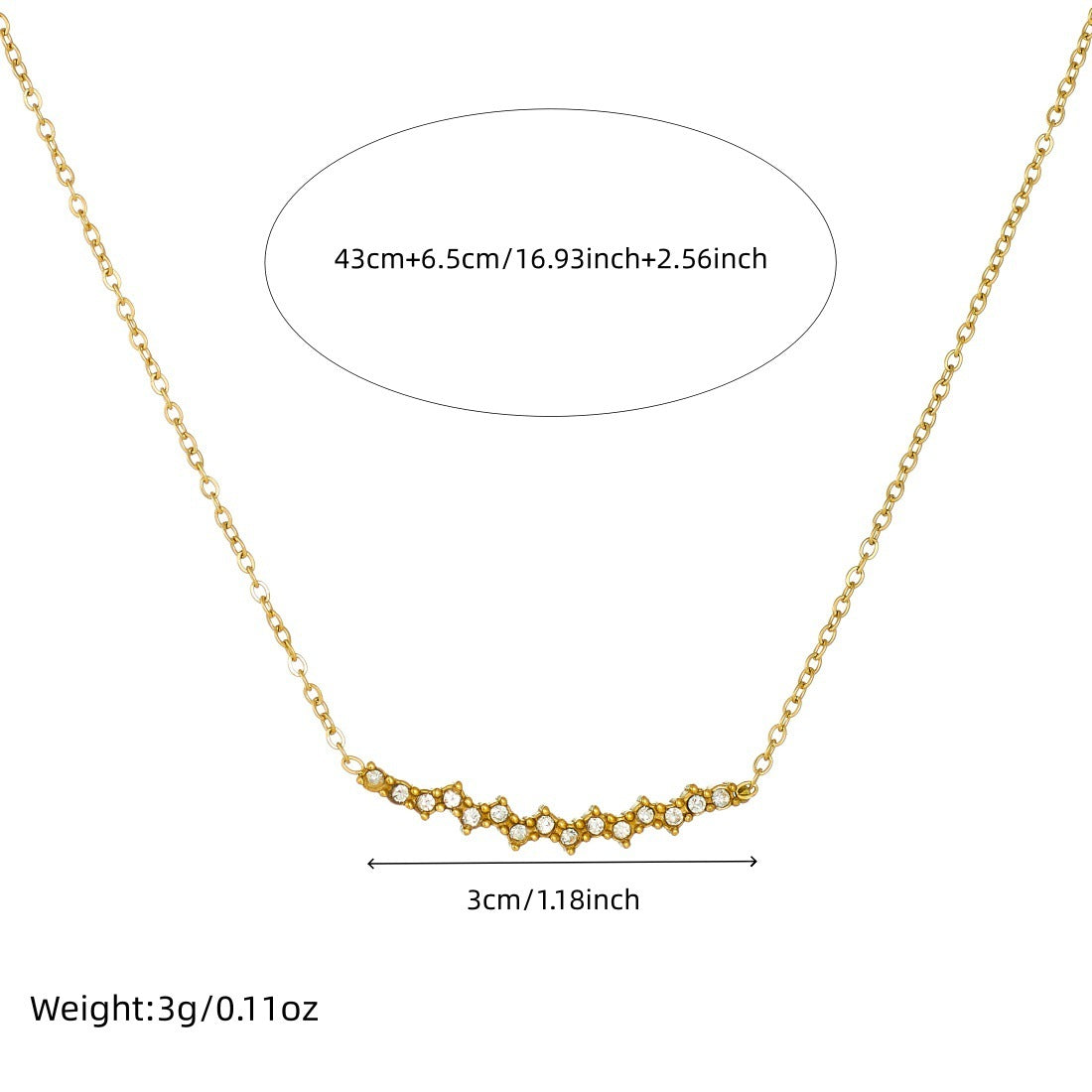 Minimalist Gold Plated Stainless Steel Geometric Rhinestone Line Necklace for Women