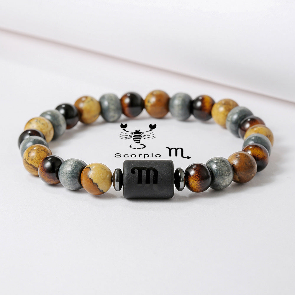 Handmade Round Tiger's Eye Beaded Bracelet Zodiac Constellation Design Unisex