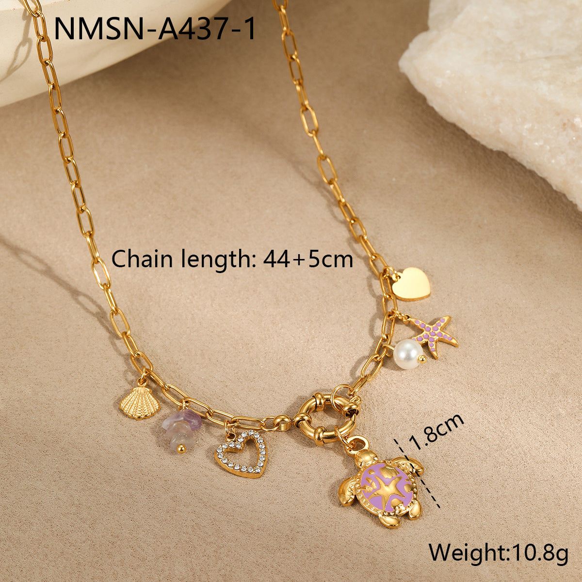 Fashionable Turtle Pendant Necklace in Stainless Steel with 18K Gold Plating, Geometric and Animal-Inspired Design for Women