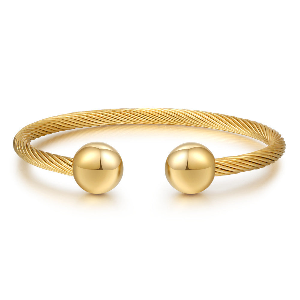 Vintage Streetwear Geometric Round Plated Stainless Steel Twisted Bracelet for Unisex