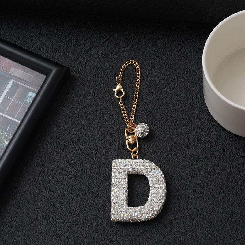 Luxury Rhinestone Letter Pendant Resin Charm for Car Cup Chain