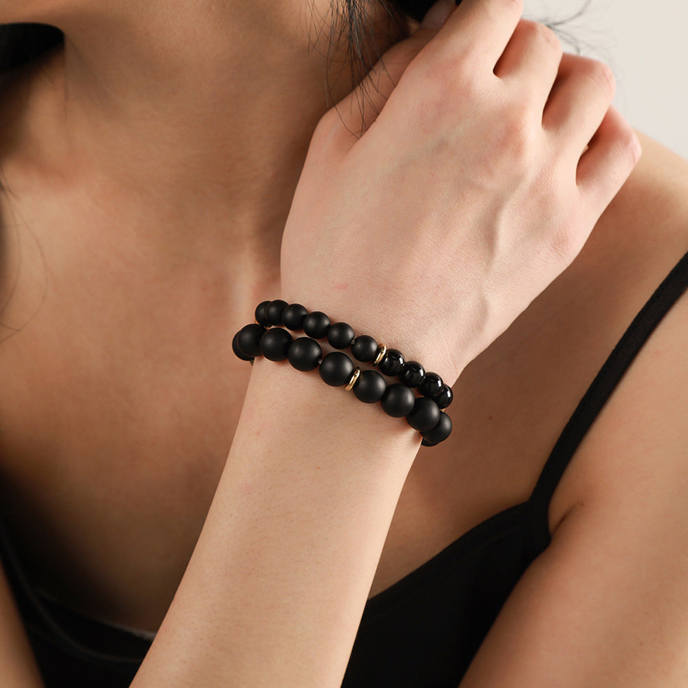 Exotic Ethnic Minimalist Black Agate Handmade Beaded Bracelet Unisex