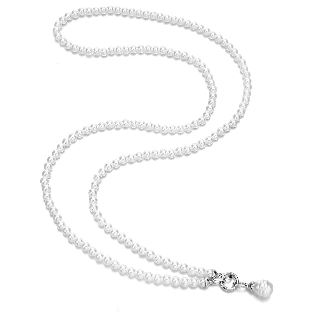 Minimalist Geometric Round Faux Pearl Alloy Multi-Layer Cable Chain Necklace Body Chain for Women and Men
