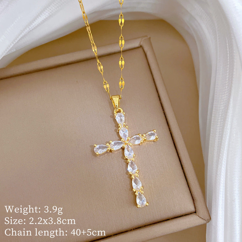 Sweet Minimalist Animal Shape Brass Pendant with Cubic Zirconia Inlay Titanium Steel Necklace for Unisex
