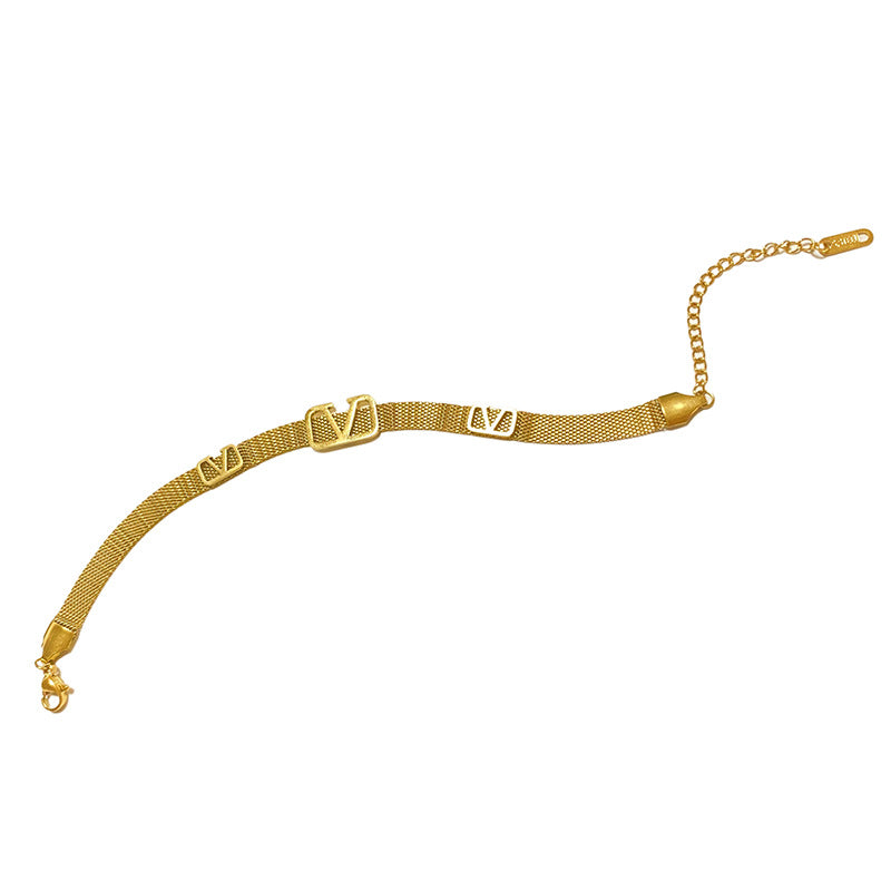 Minimalist Luxury Geometric Hollow V-Shape Titanium Steel Bracelet