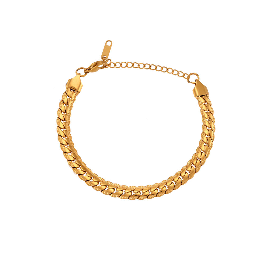 Minimalist Geometric Stainless Steel Cuban Chain Necklace with 18K Gold Plating for Women