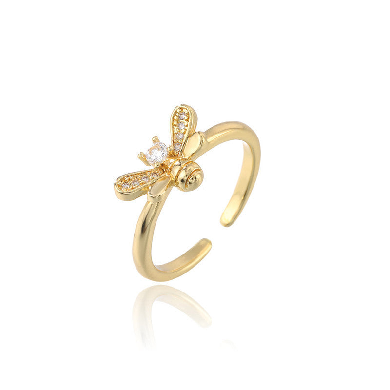 Minimalist Fresh and Sweet Bee Ring in Copper with Geometric Design Adjustable for Women