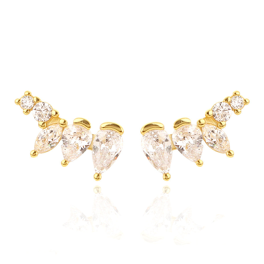 Elegant 925 Sterling Silver Geometric Round Oval Cubic Zirconia Inlay Stud Earrings for Women